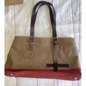 FRANK DANIEL Leather Suede And Canvas Tote Shoulder Bag